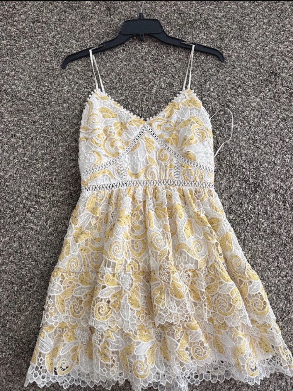 Just Me White and Yellow Lace Mini Dress